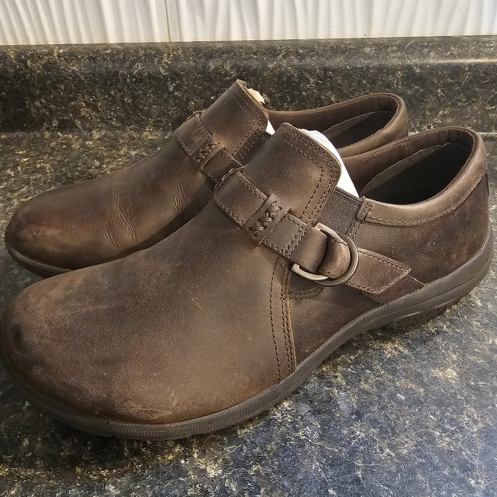 Merrell Women's Dassie Stitch Leather Clogs 7.5 Moccasin Espresso Slip On Shoes